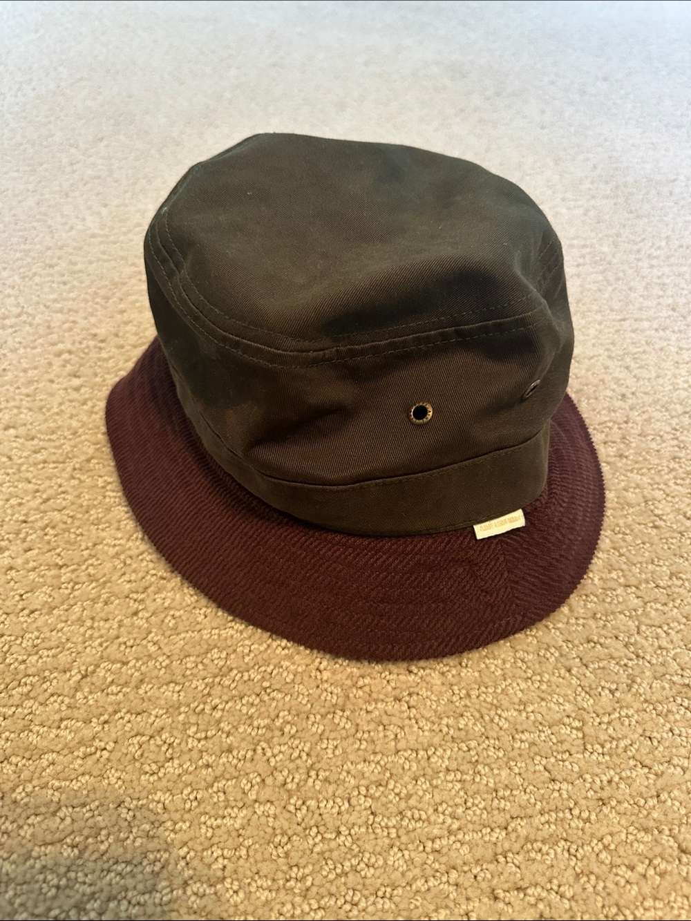 Aime Leon Dore Corduroy/Canvas Bucket Hat in Olive with Brown Brim
